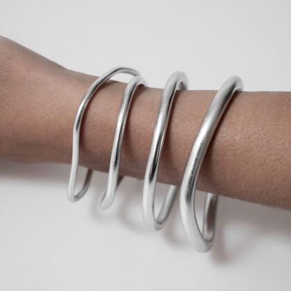 Sculptural Silver Bangles – Set of Four
